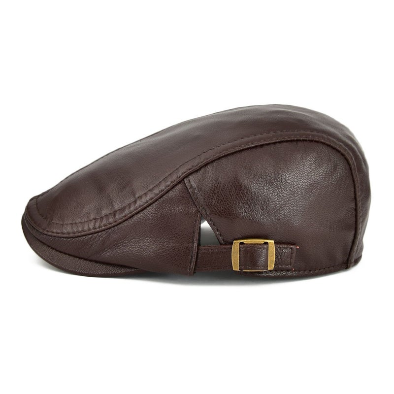 VOBOOM Men Women Adjustable Genuine Leather Ivy Cap Newsboy Hat (Brown) - Image 2